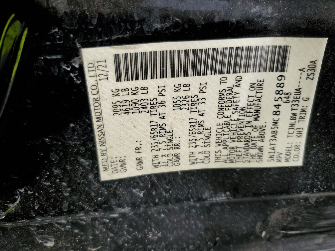 2021 Nissan Rogue VIN 5N1AT3AB5MC845889 Copart auction photo, all over damage thumbnail 16