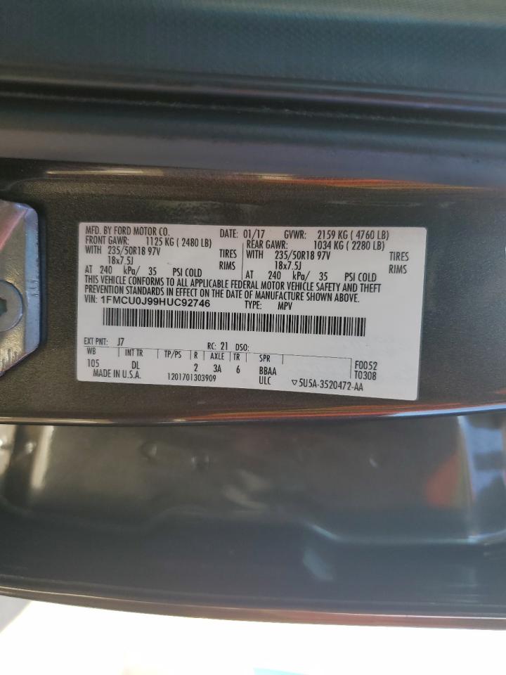 2017 Ford Escape VIN 1FMCU0J99HUC92746 Copart auction photo, minor dent/scratches damage thumbnail 13