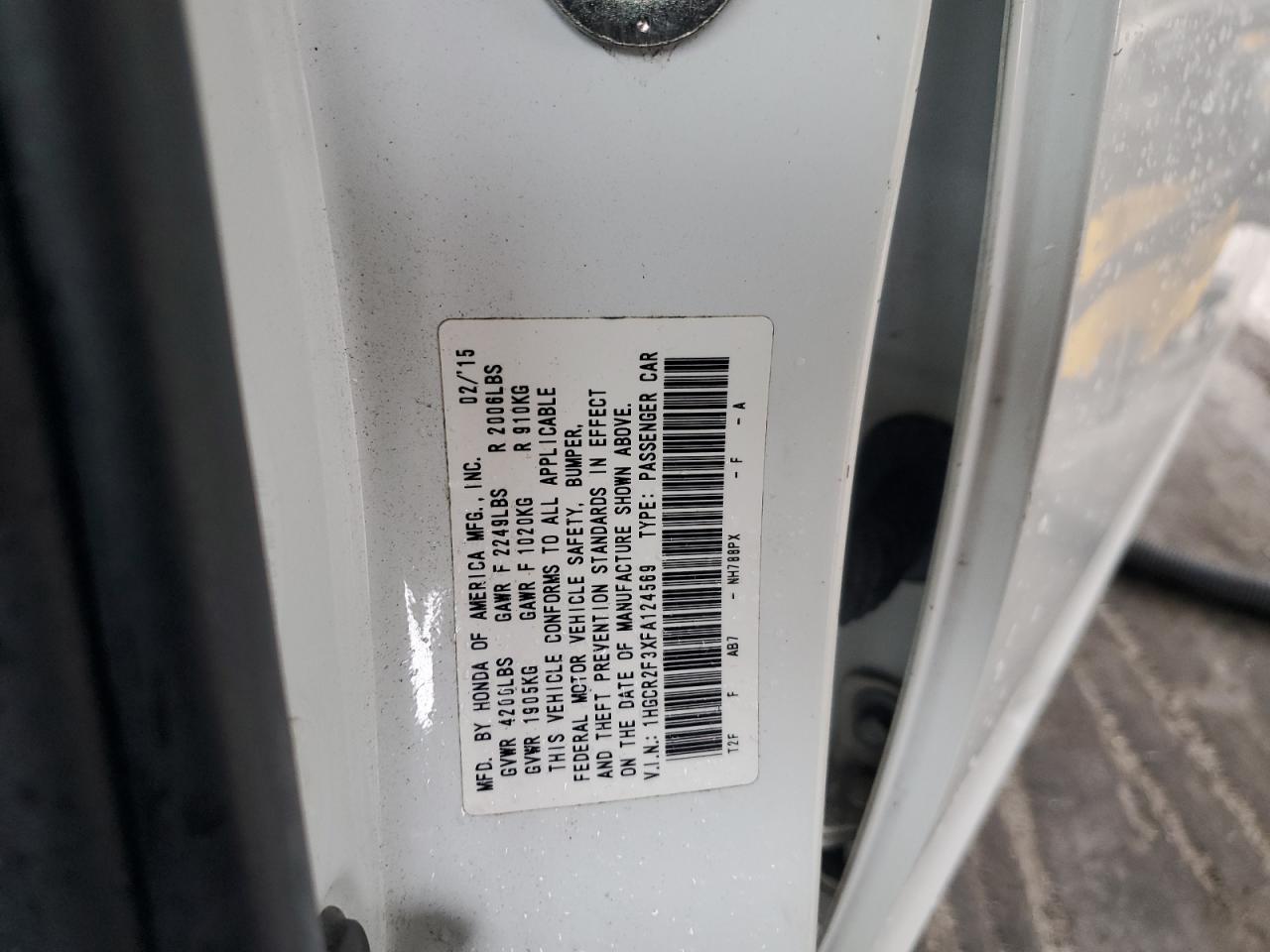2015 Honda Accord VIN 1HGCR2F3XFA124569 Copart auction photo, front end damage thumbnail 14