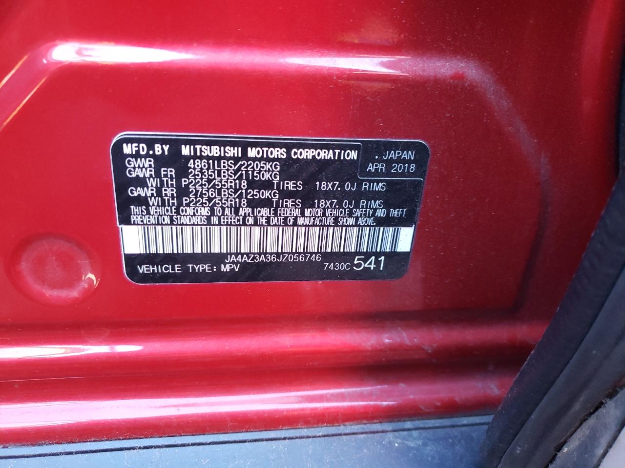 2018 Mitsubishi Outlander VIN JA4AZ3A36JZ056746 Copart auction photo, front end damage thumbnail 14