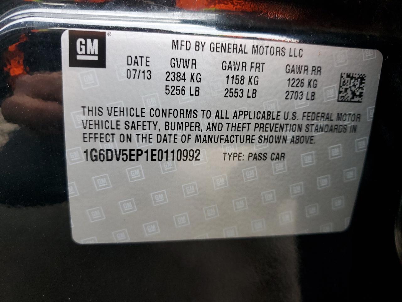 2014 Cadillac CTS VIN 1G6DV5EP1E0110992 Copart auction photo, front end / rear end damage thumbnail 13