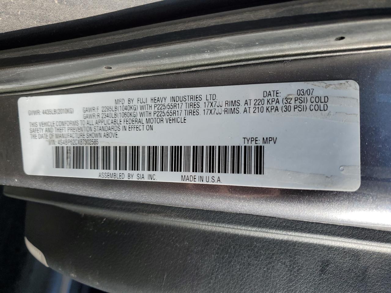 2008 Subaru Outback VIN 4S4BP62CX87302585 Copart auction photo, front end damage thumbnail 15