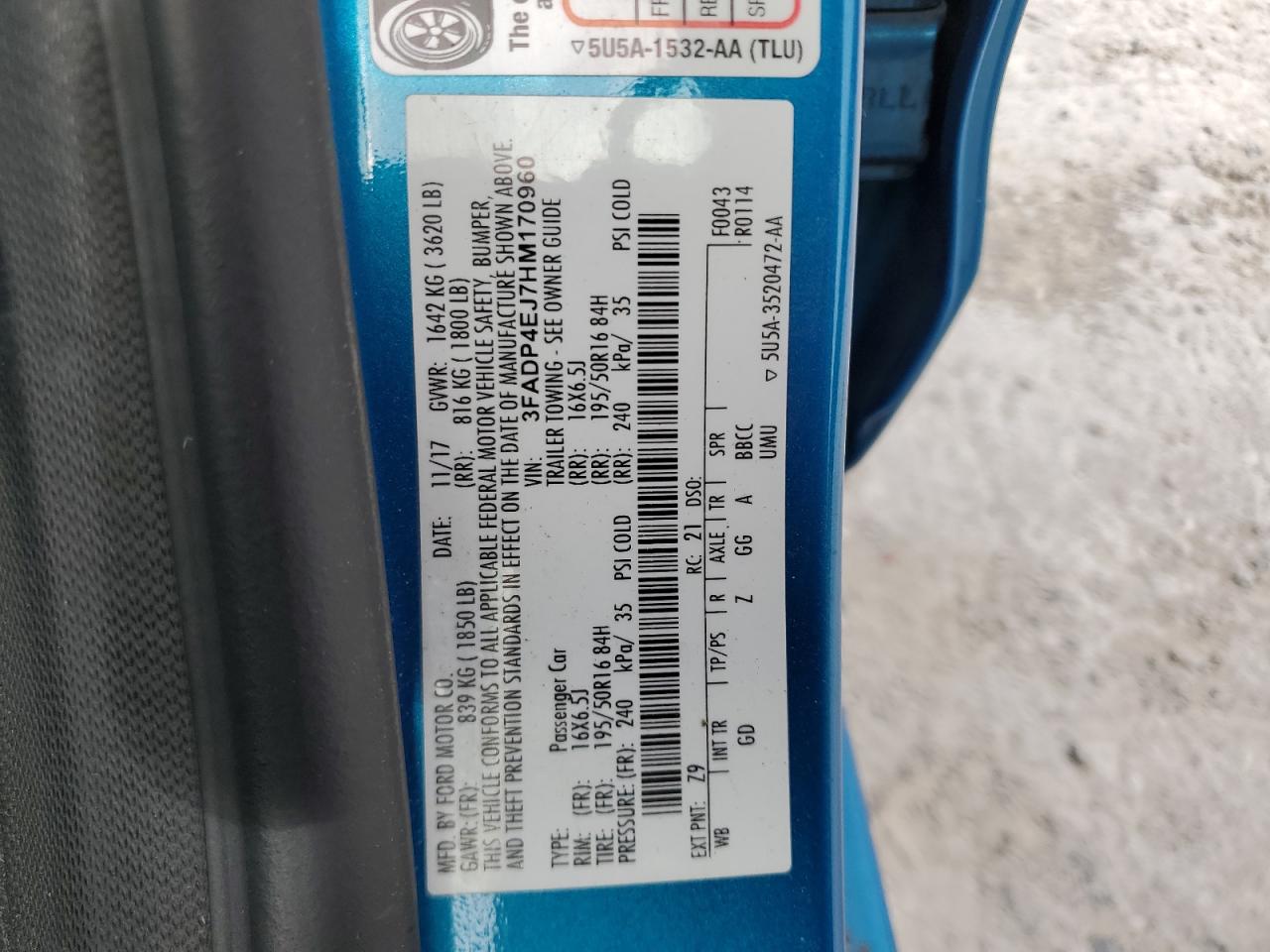 2017 Ford Fiesta VIN 3FADP4EJ7HM170960 Copart auction photo, rear end damage thumbnail 15