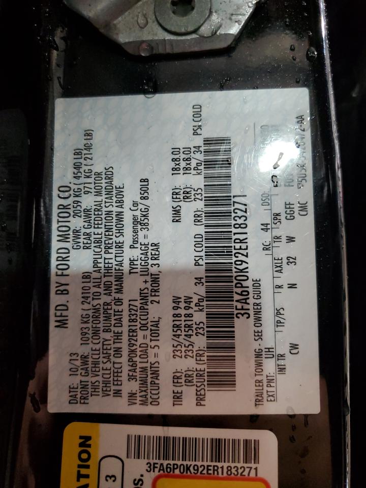 2014 Ford Fusion VIN 3FA6P0K92ER183271 Copart auction photo, rear end / side damage thumbnail 13