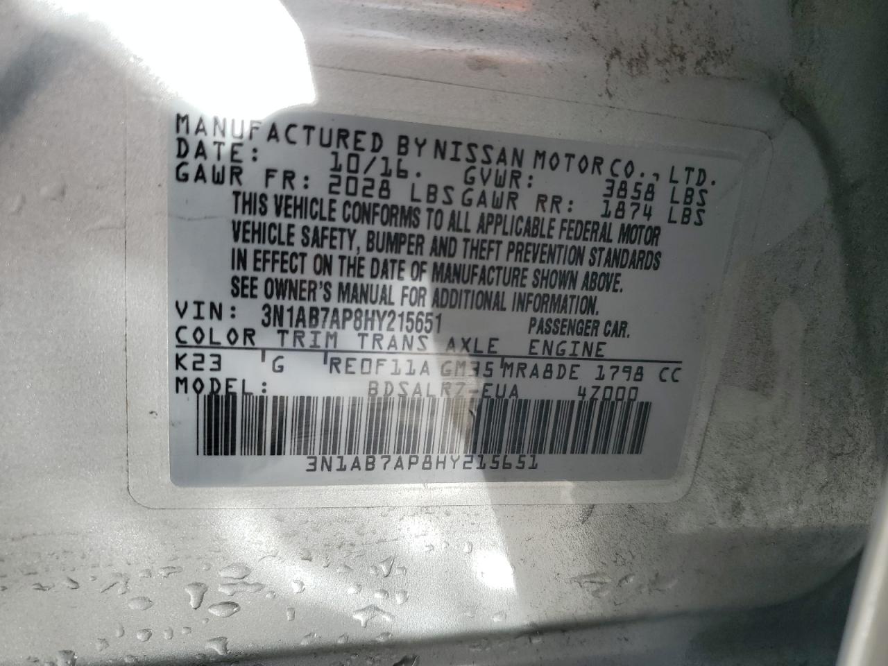 2017 Nissan Sentra VIN 3N1AB7AP8HY215651 Copart auction photo, all over / minor dent/scratches damage thumbnail 12