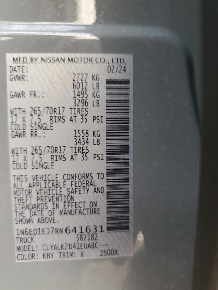 2024 Nissan Navara (Frontier) VIN 1N6ED1EJ7RN641631 Copart auction photo, front end / rear end damage thumbnail 13