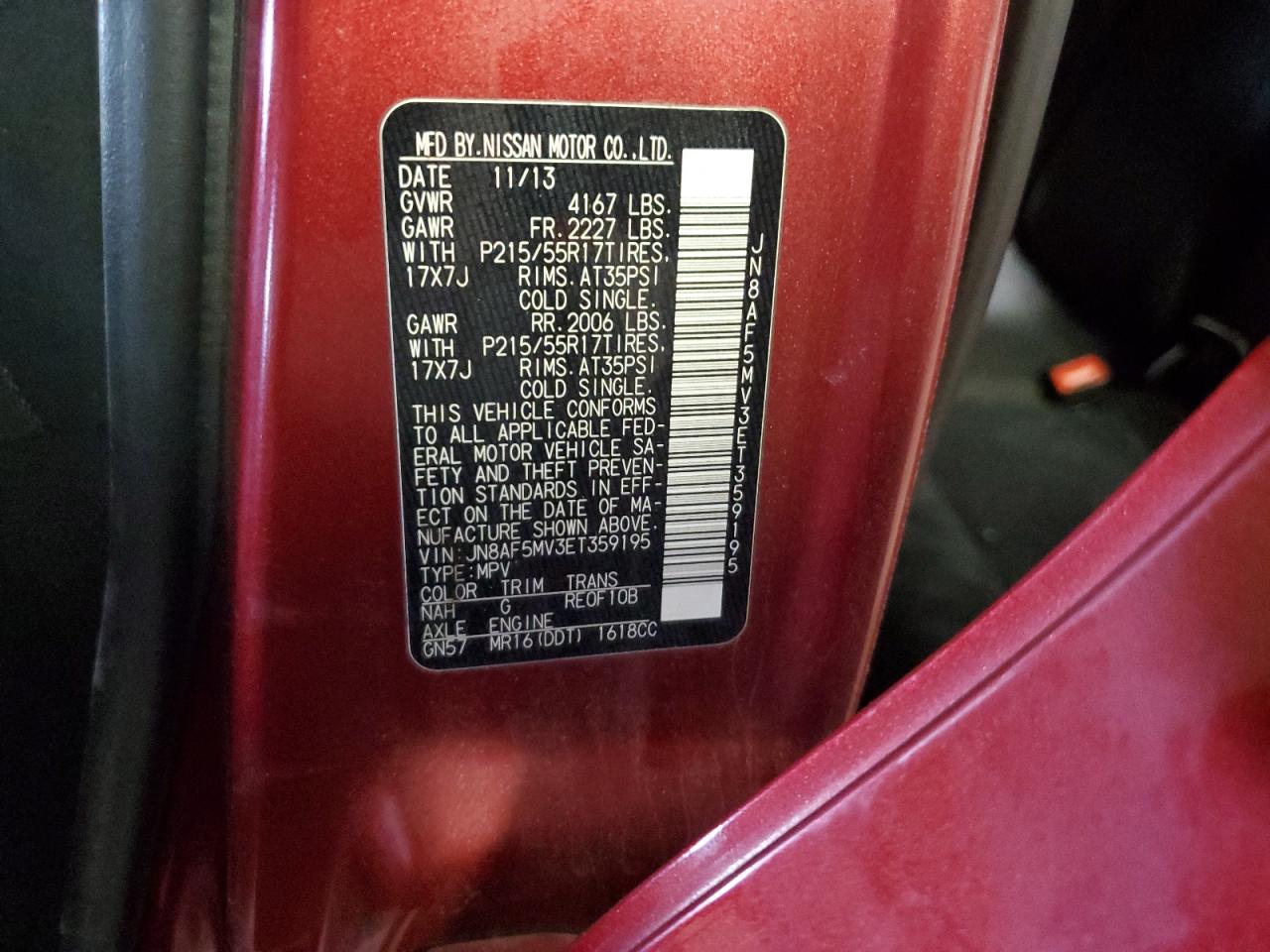2014 Nissan Juke VIN JN8AF5MV3ET359195 Copart auction photo, front end / minor dent/scratches damage thumbnail 15