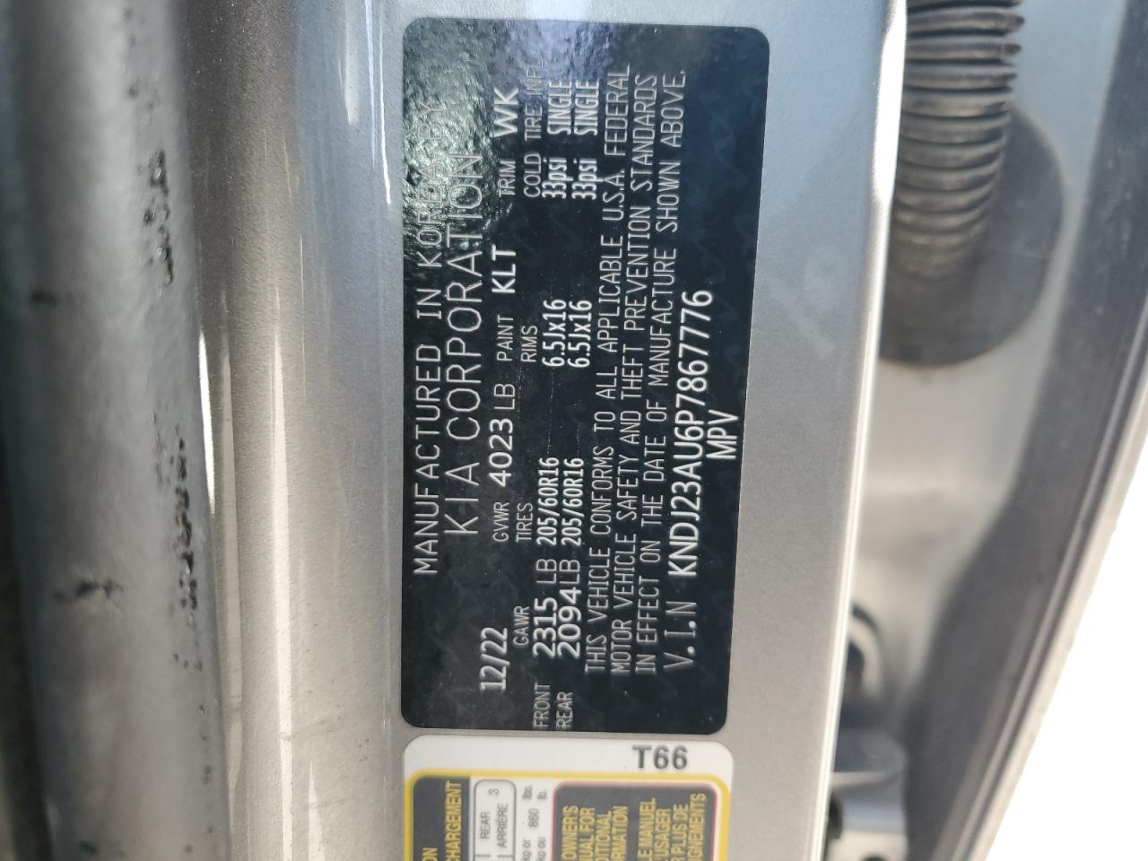 2023 KIA Soul VIN KNDJ23AU6P7867776 Copart auction photo, all over damage thumbnail 14