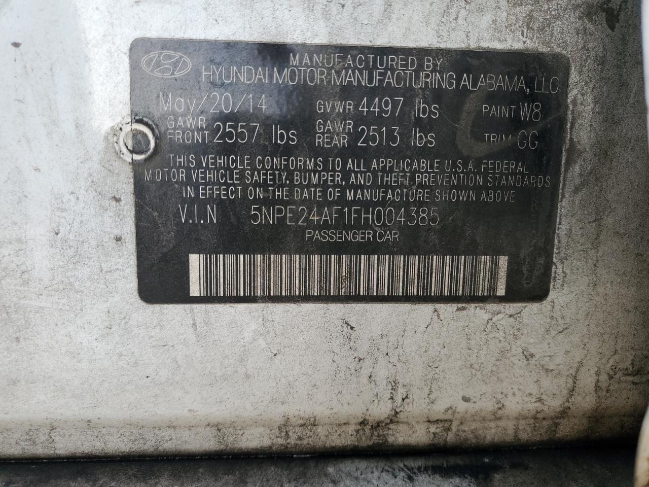 2015 Hyundai Sonata VIN 5NPE24AF1FH004385 Copart auction photo, all over damage thumbnail 12
