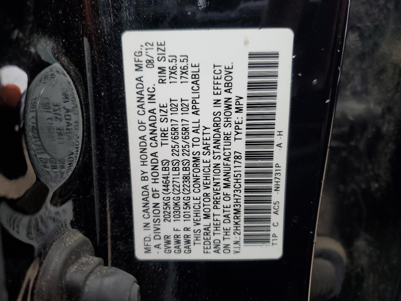 2012 Honda CR-V VIN 2HKRM3H73CH511787 Copart auction photo, rear end / front end damage thumbnail 13