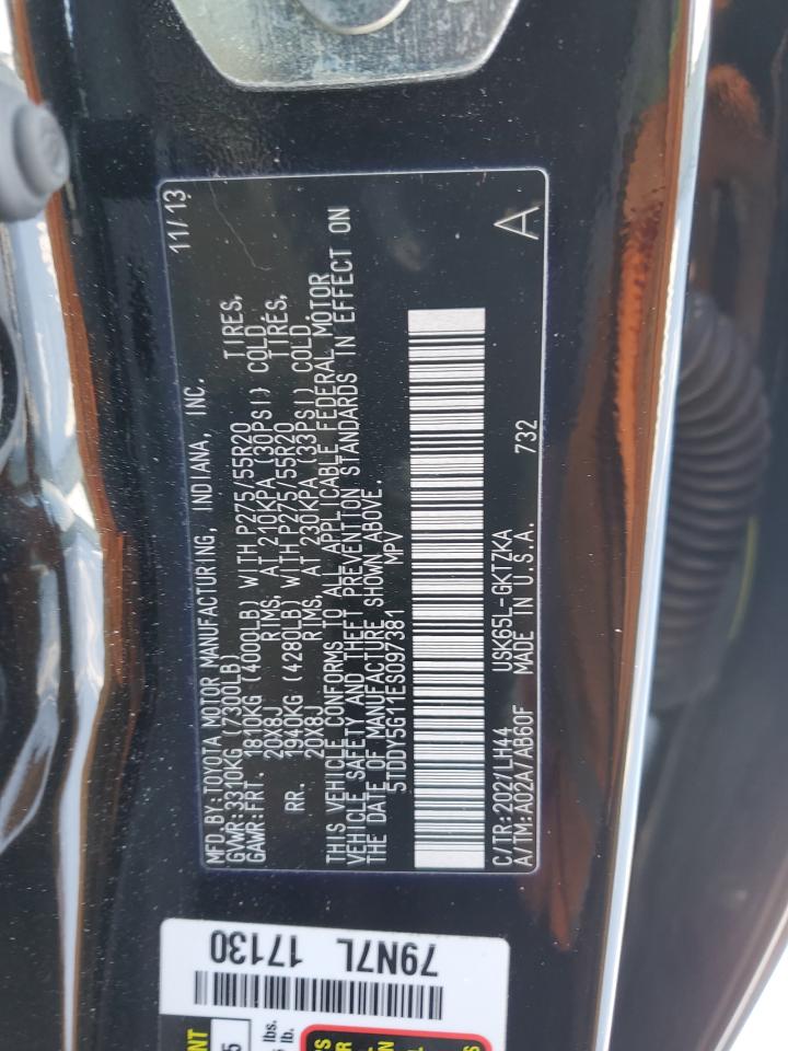 2014 Toyota Sequoia VIN 5TDDY5G11ES097381 Copart auction photo, rear end damage thumbnail 13