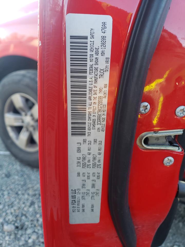 2019 RAM 1500 VIN 3C6RR6KT8KG729599 Copart auction photo, rear end / side damage thumbnail 12