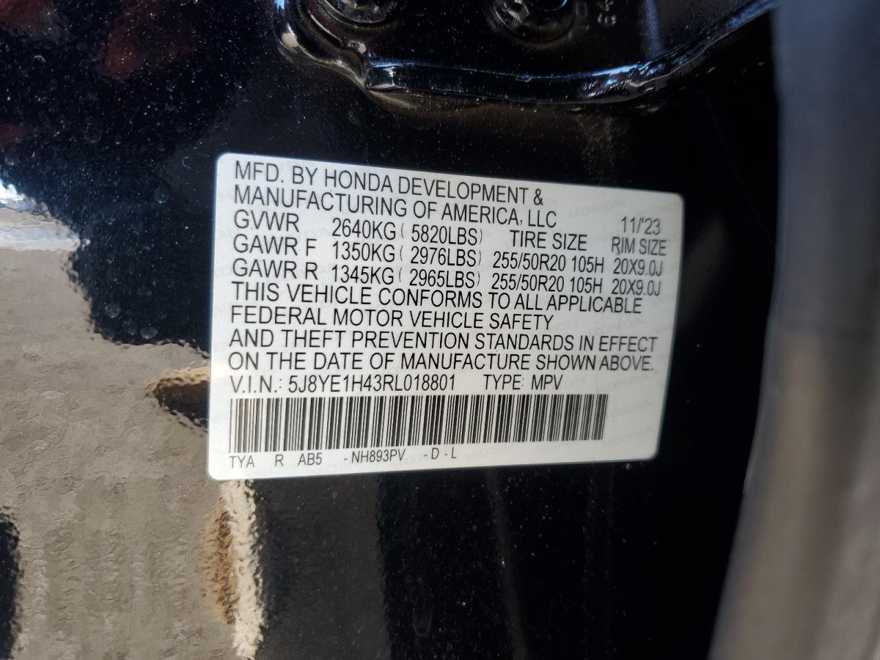 2024 Acura MDX VIN 5J8YE1H43RL018801 Copart auction photo, front end / minor dent/scratches damage thumbnail 13