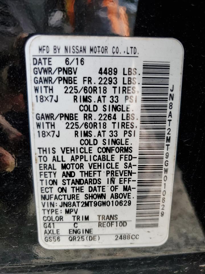 2016 Nissan Rogue VIN JN8AT2MT9GW010629 Copart auction photo, rear end damage thumbnail 12