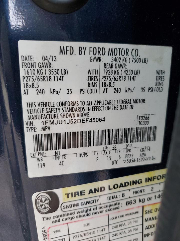 2013 Ford Expedition VIN 1FMJU1J52DEF45064 Copart auction photo, front end damage thumbnail 13