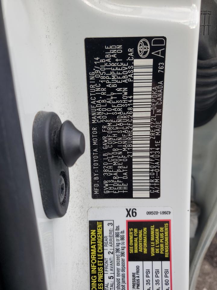 2015 Toyota Corolla VIN 2T1BURHE2FC268144 Copart auction photo, front end damage thumbnail 12