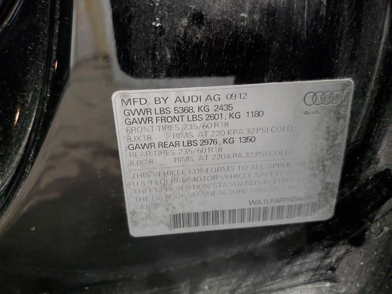 2013 Audi Q5 VIN WA1LFAFP6DA016395 Copart auction photo, front end damage thumbnail 15