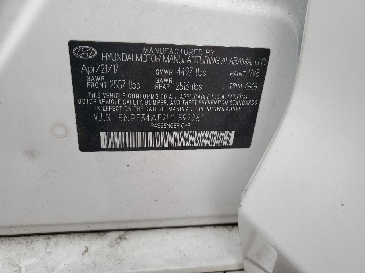 2017 Hyundai Sonata VIN 5NPE34AF2HH592961 Copart auction photo, frame damage / front end damage thumbnail 13