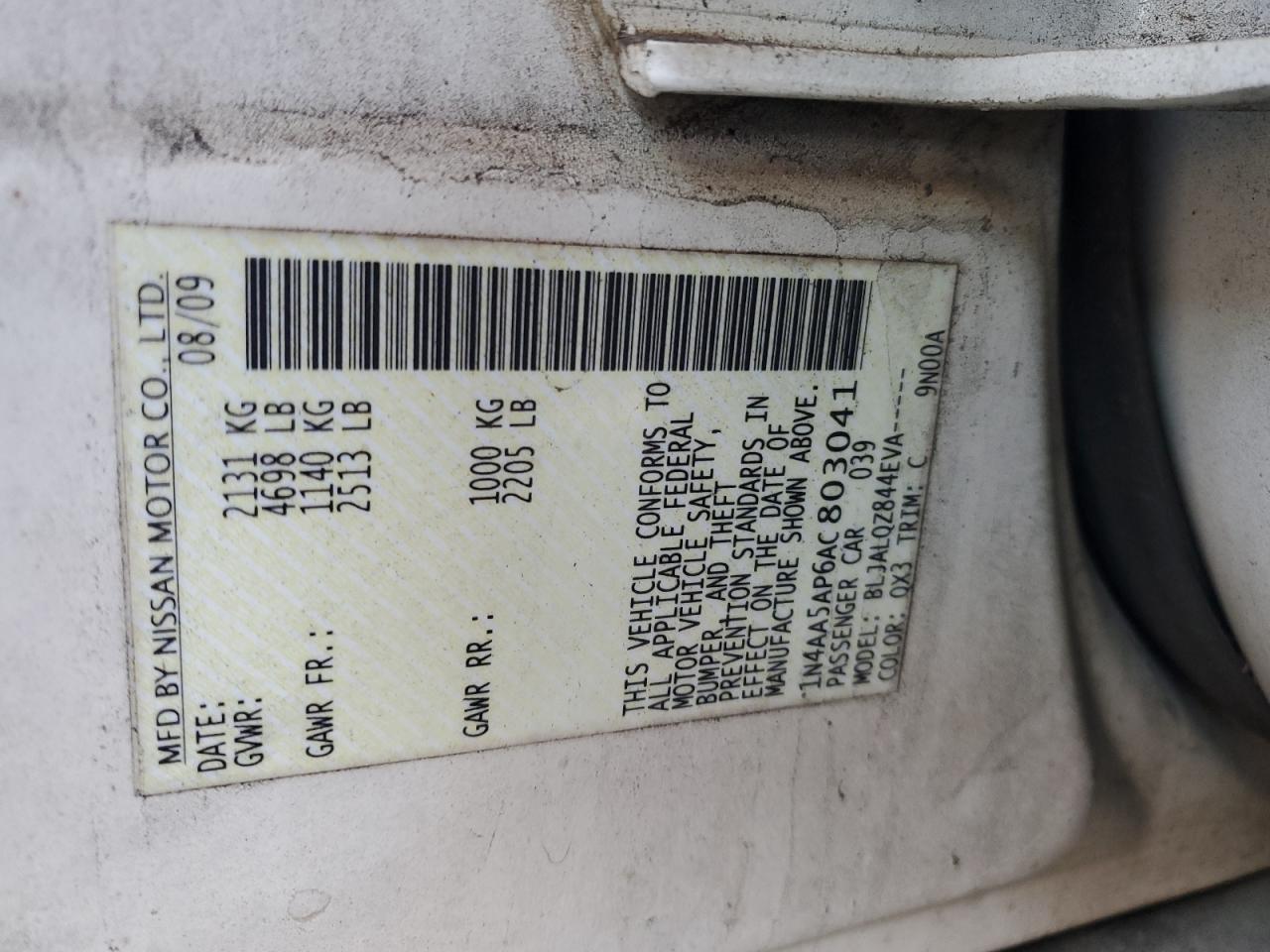 2010 Nissan Maxima VIN 1N4AA5AP6AC803041 Copart auction photo, front end damage thumbnail 12