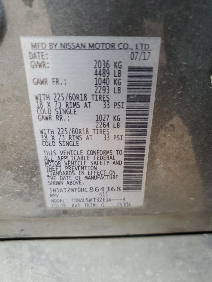 2017 Nissan Rogue VIN 5N1AT2MT0HC864368 Copart auction photo, front end damage thumbnail 13