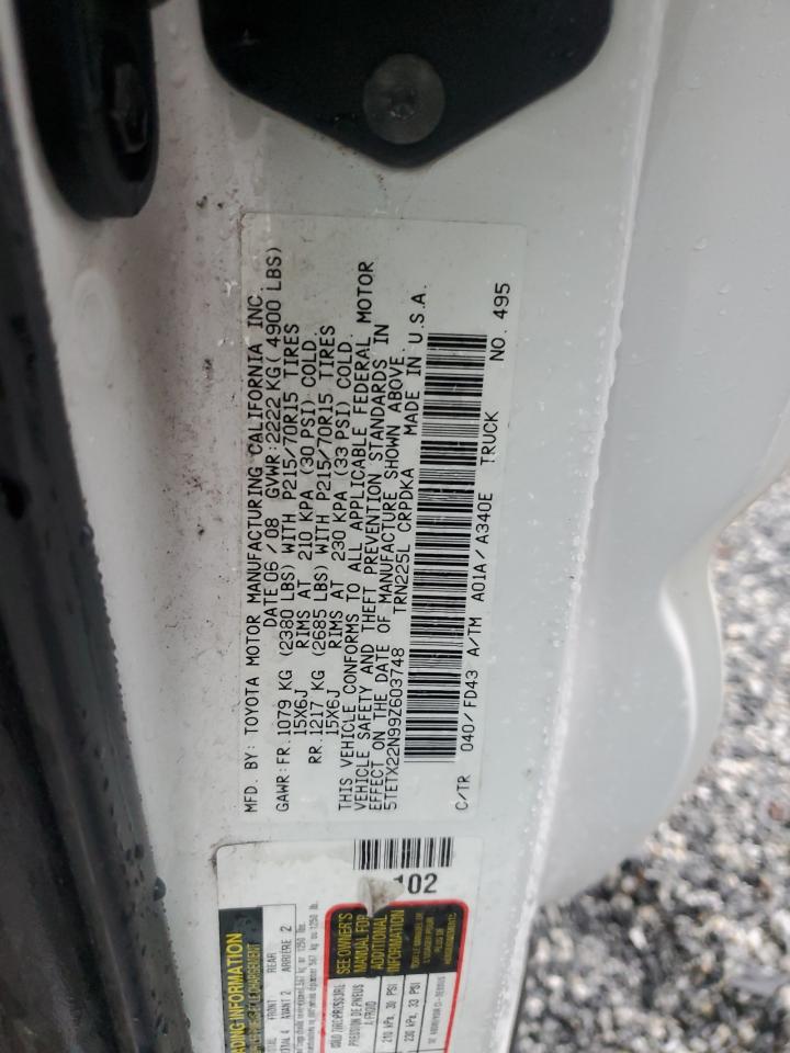 2009 Toyota Tacoma VIN 5TETX22N99Z603748 Copart auction photo, front end damage thumbnail 13
