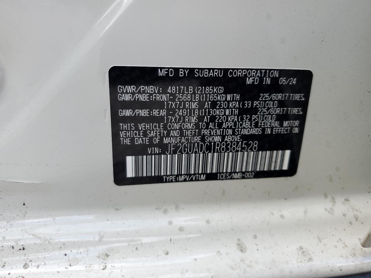 2024 Subaru XV VIN JF2GUADC1R8384528 Copart auction photo, all over damage thumbnail 12