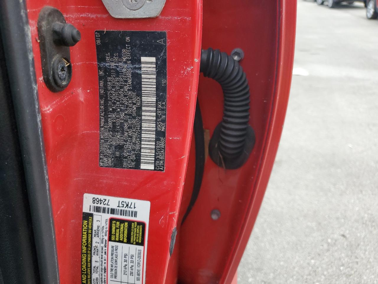 2007 Toyota Tundra VIN 5TBRV54177S469272 Copart auction photo, water/flood damage thumbnail 13