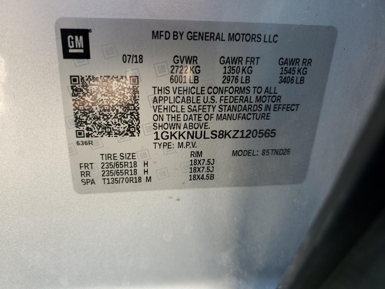 2019 GMC Acadia VIN 1GKKNULS8KZ120565 Copart auction photo, side / rear end damage thumbnail 14