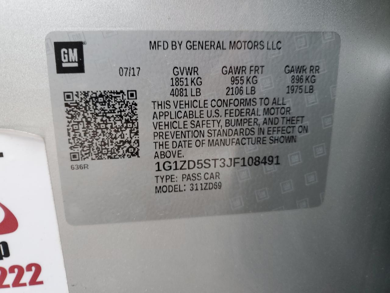 2018 Chevrolet Malibu VIN 1G1ZD5ST3JF108491 Copart auction photo, biohazard/chemical / side damage thumbnail 13