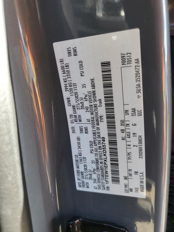 2020 Ford F-150 VIN 1FTEW1EPXLKD55749 Copart auction photo, side / minor dent/scratches damage thumbnail 12