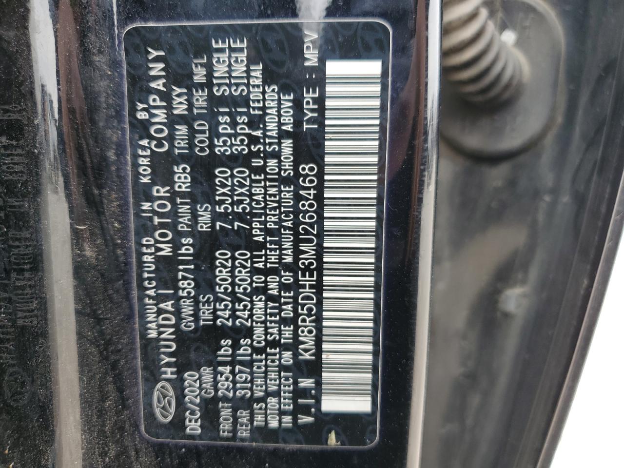 2021 Hyundai Palisade VIN KM8R5DHE3MU268468 Copart auction photo, water/flood damage thumbnail 15