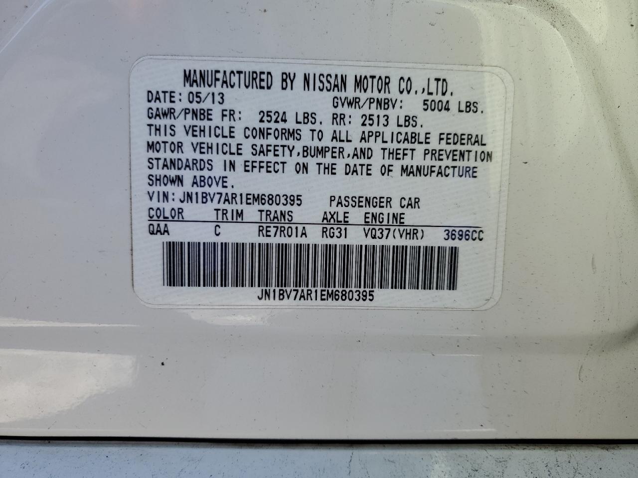 2014 Infiniti Q50 VIN JN1BV7AR1EM680395 Copart auction photo, rear end damage thumbnail 13
