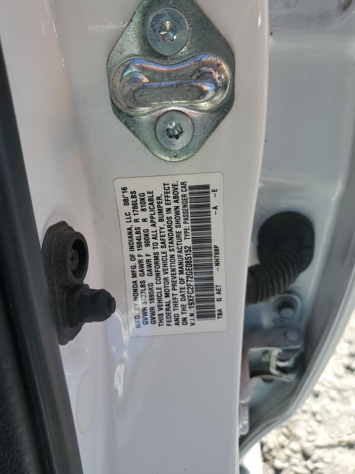 2016 Honda Civic VIN 19XFC2F72GE085152 Copart auction photo, front end damage thumbnail 12