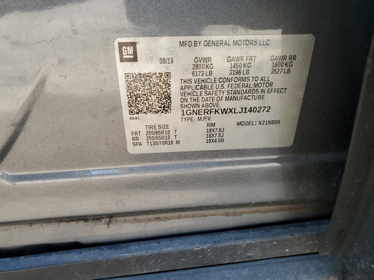 2020 Chevrolet Traverse VIN 1GNERFKWXLJ140272 Copart auction photo, front end damage thumbnail 15