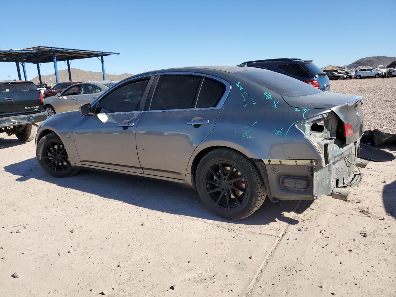 2015 Infiniti Q40 VIN JN1CV6AP1FM500072 Copart auction photo, rear end / side damage thumbnail 2