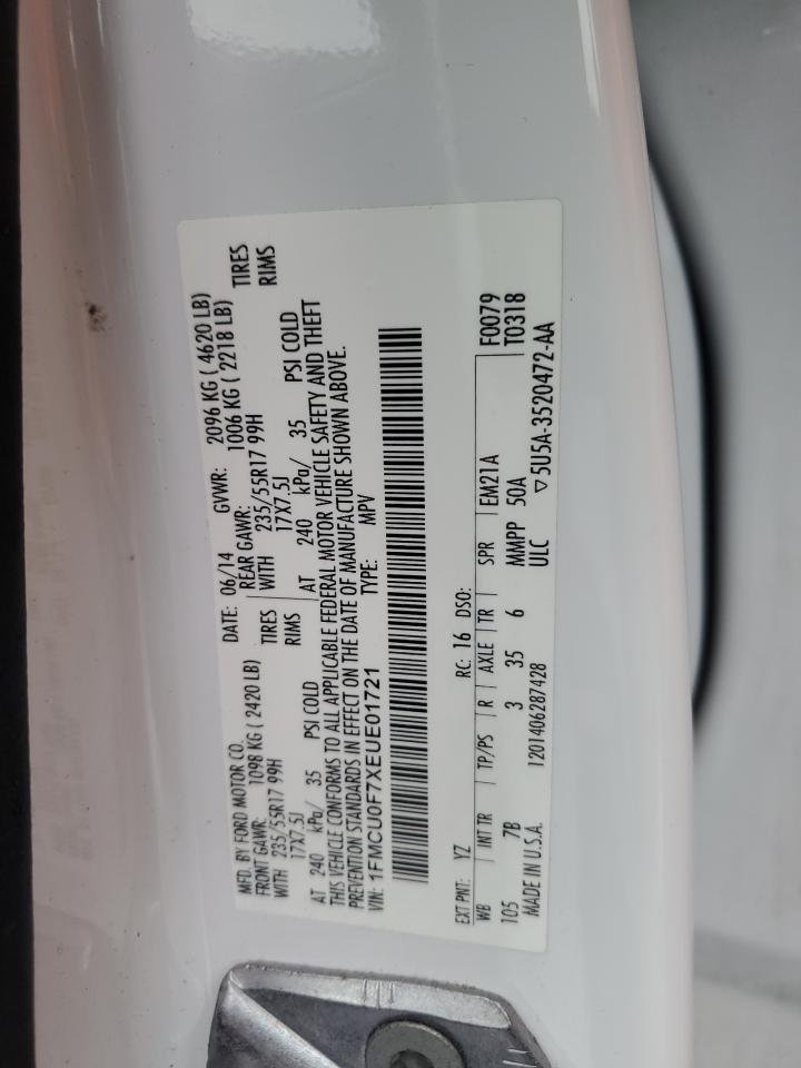 2014 Ford Escape VIN 1FMCU0F7XEUE01721 Copart auction photo, front end damage thumbnail 12