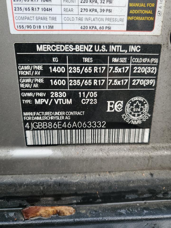 2006 Mercedes-Benz M-klasse VIN 4JGBB86E46A063332 Copart auction photo, all over / minor dent/scratches damage thumbnail 13