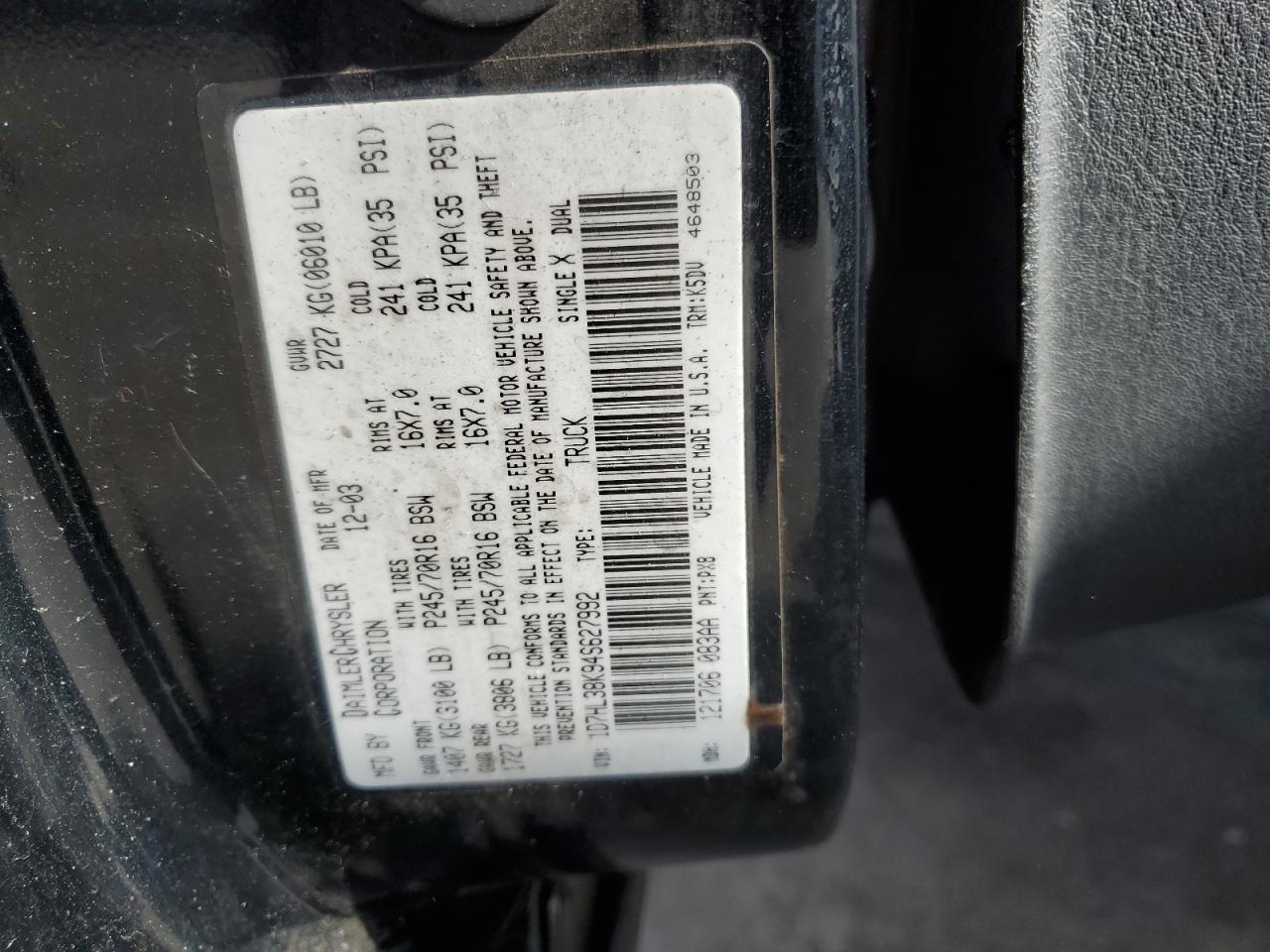 2004 Dodge Dakota VIN 1D7HL38K94S627992 Copart auction photo, front end damage thumbnail 14