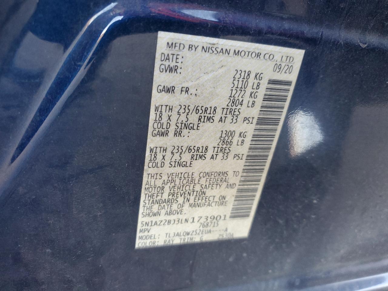 2020 Nissan Murano VIN 5N1AZ2BJ3LN173901 Copart auction photo, front end / minor dent/scratches damage thumbnail 13