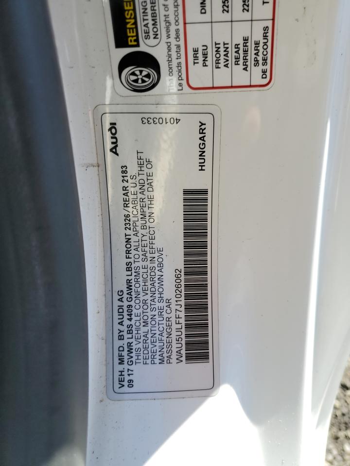 2018 Audi A3 VIN WAU5ULFF7J1026062 Copart auction photo, front end damage thumbnail 12