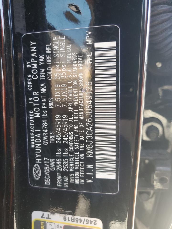 2018 Hyundai Tucson VIN KM8J3CA26JU649126 Copart auction photo, rear end / side damage thumbnail 13