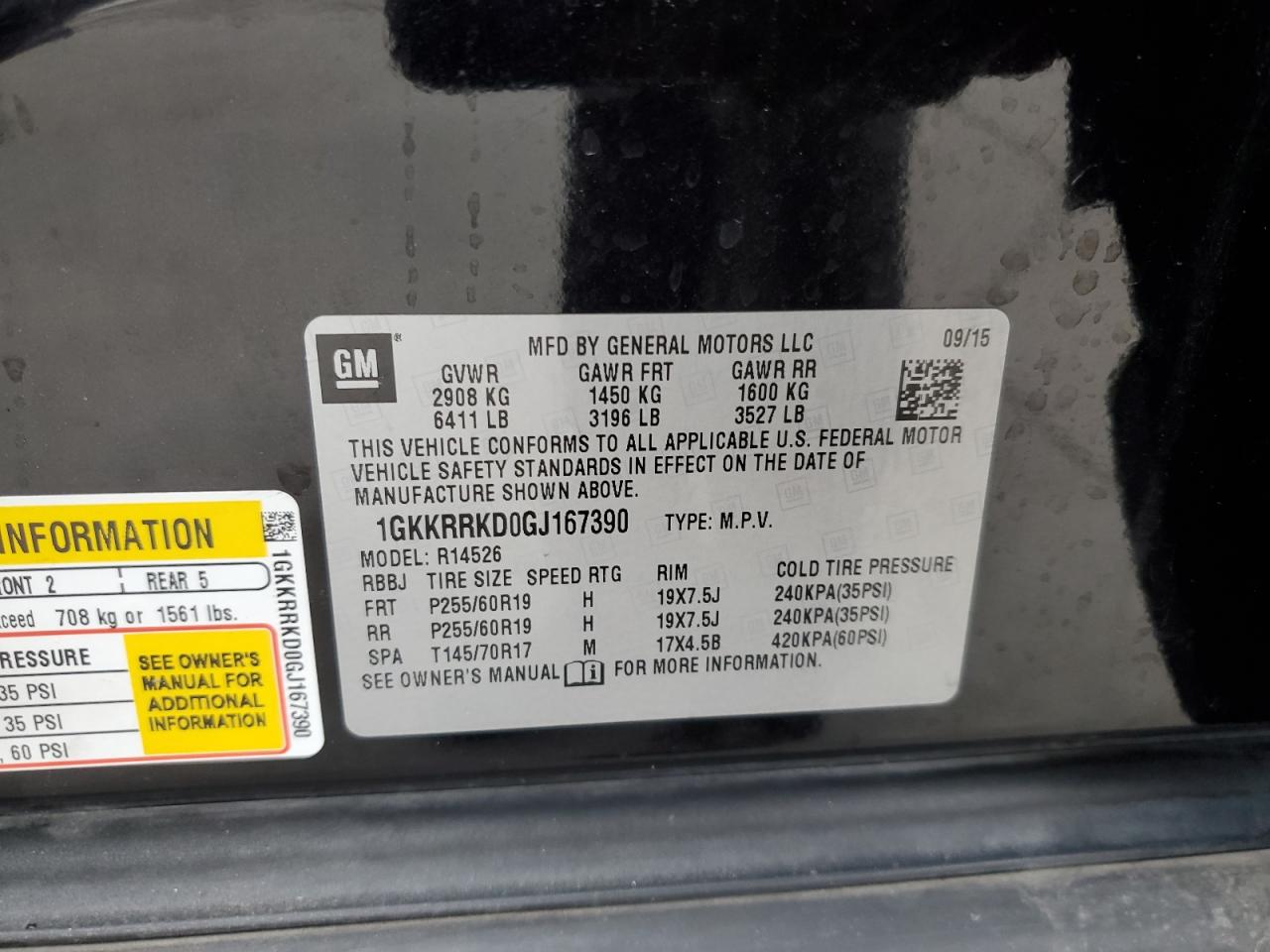 2016 GMC Acadia VIN 1GKKRRKD0GJ167390 Copart auction photo, front end / rear end damage thumbnail 13