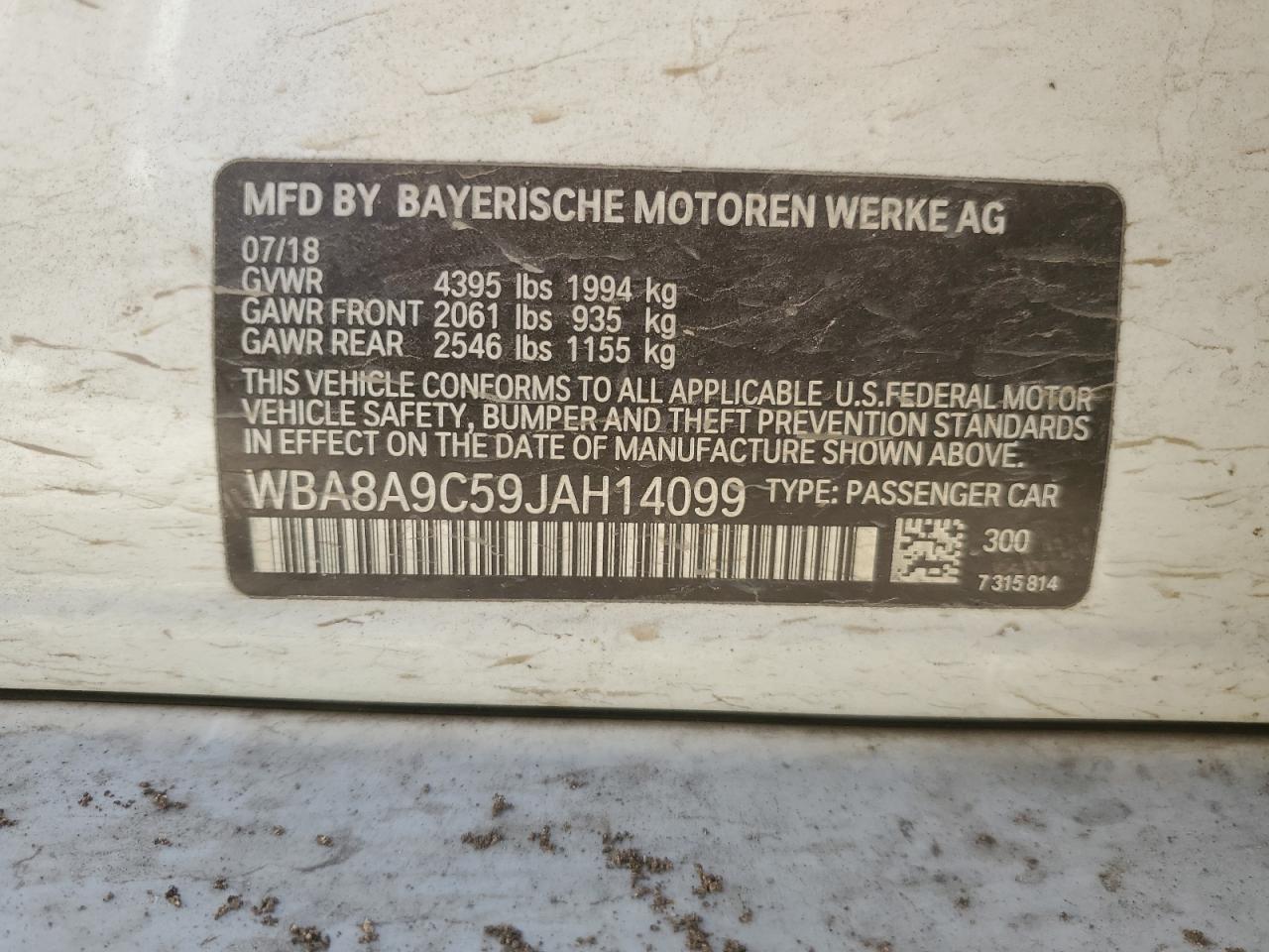 2018 BMW 3er VIN WBA8A9C59JAH14099 Copart auction photo, front end / rear end damage thumbnail 13
