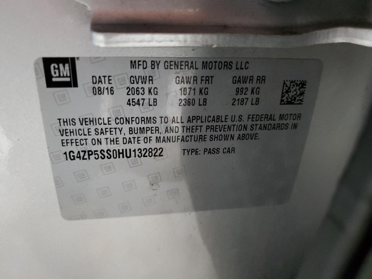 2017 Buick LaCrosse VIN 1G4ZP5SS0HU132822 Copart auction photo, front end / hail damage thumbnail 13