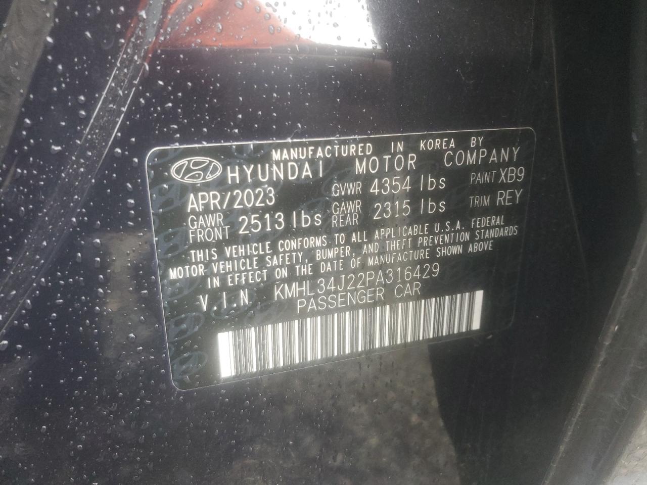 2023 Hyundai Sonata VIN KMHL34J22PA316429 Copart auction photo, front end / side damage thumbnail 14