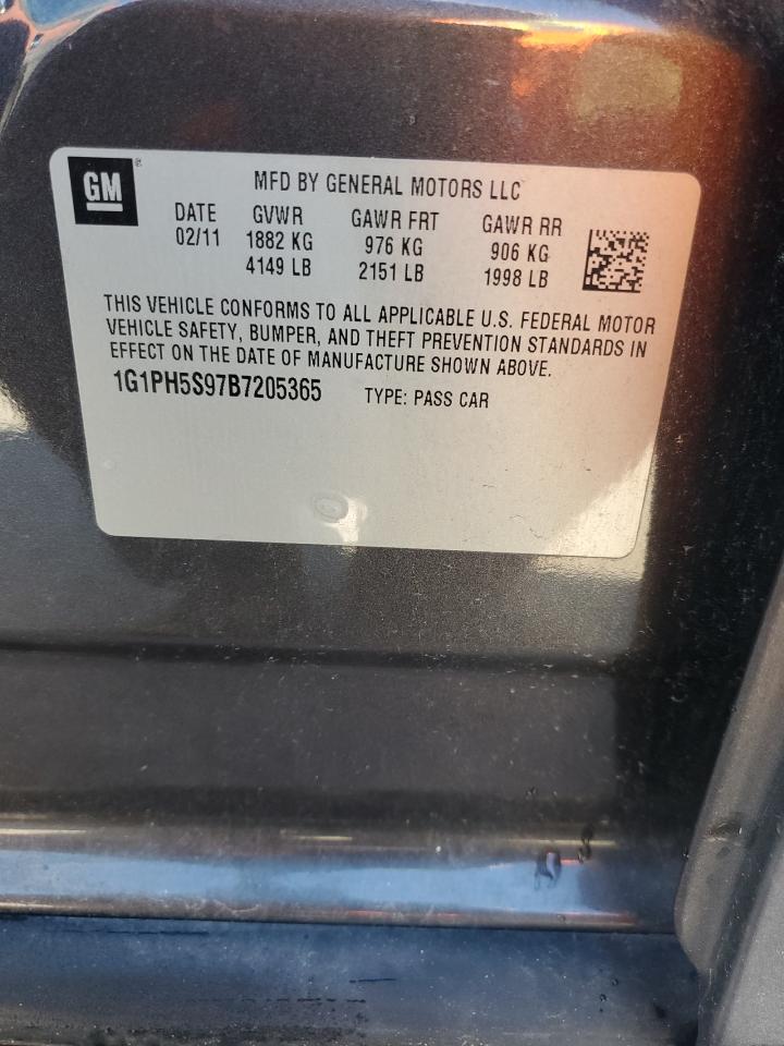2011 Chevrolet Cruze VIN 1G1PH5S97B7205365 Copart auction photo, side damage thumbnail 12
