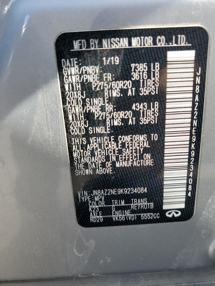 2019 Infiniti QX80 VIN JN8AZ2NE9K9234084 Copart auction photo, front end damage thumbnail 12