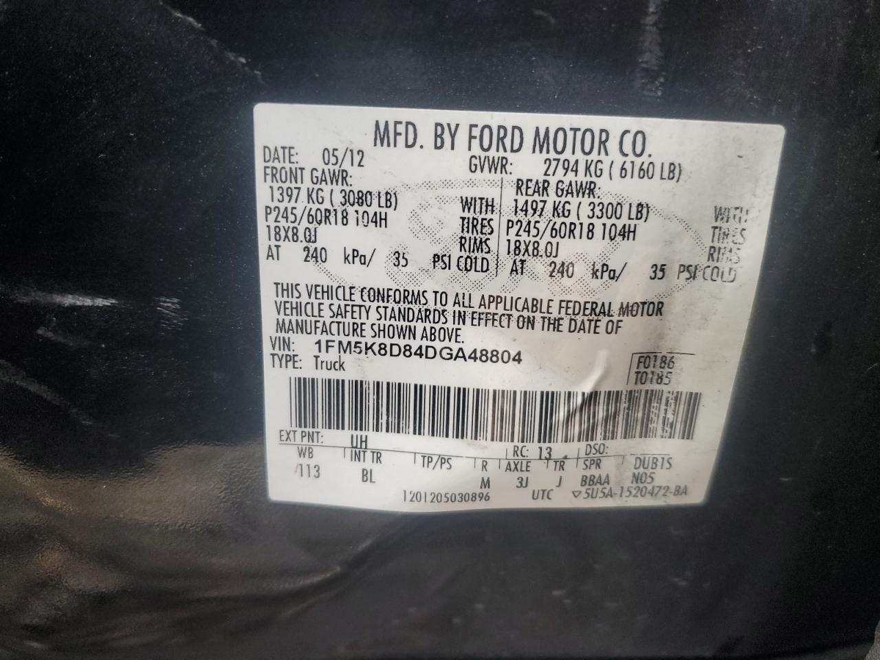 2013 Ford Explorer VIN 1FM5K8D84DGA48804 Copart auction photo, front end damage thumbnail 14