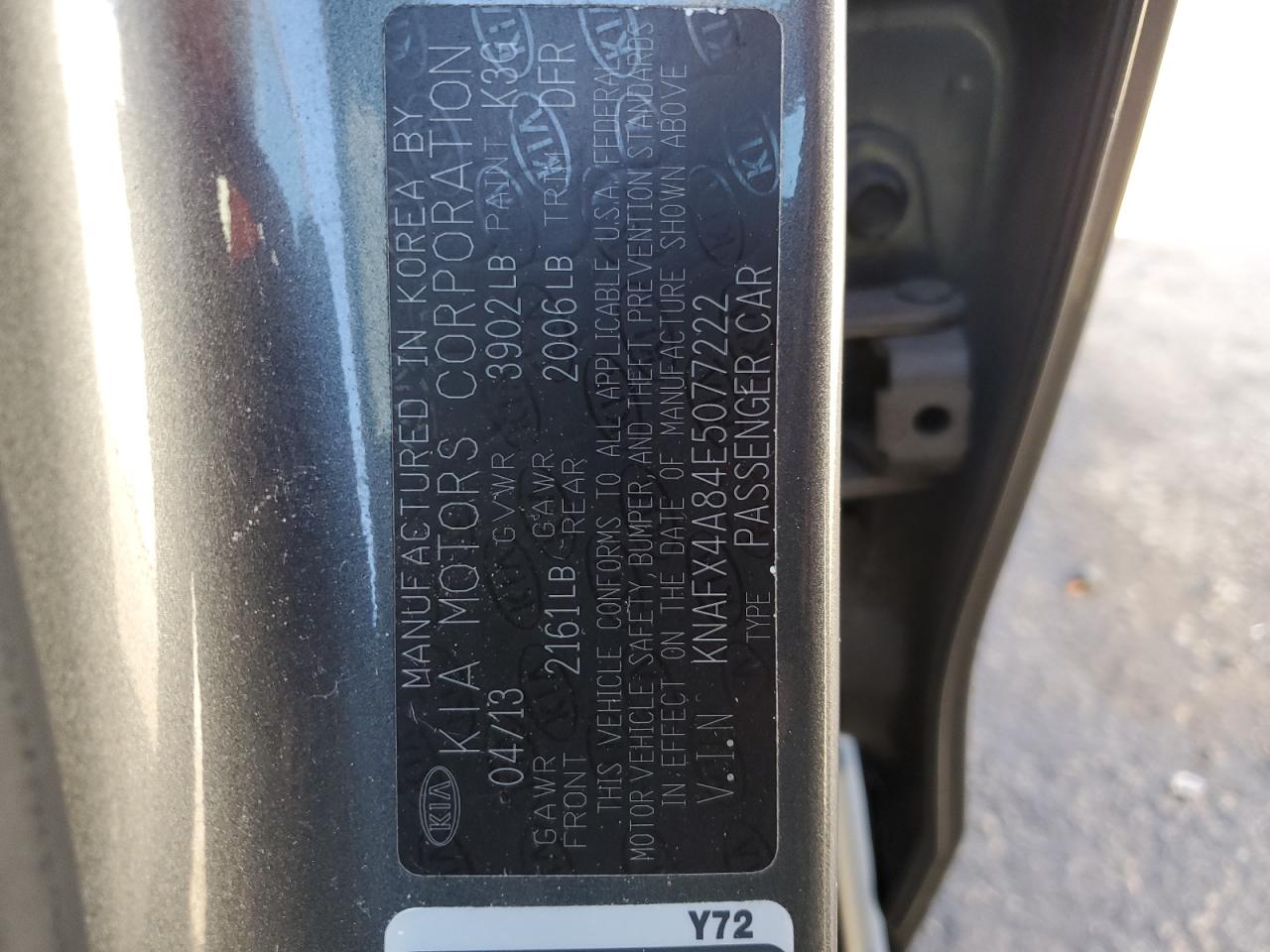 2014 KIA Forte VIN KNAFX4A84E5077222 Copart auction photo, rear end damage thumbnail 12