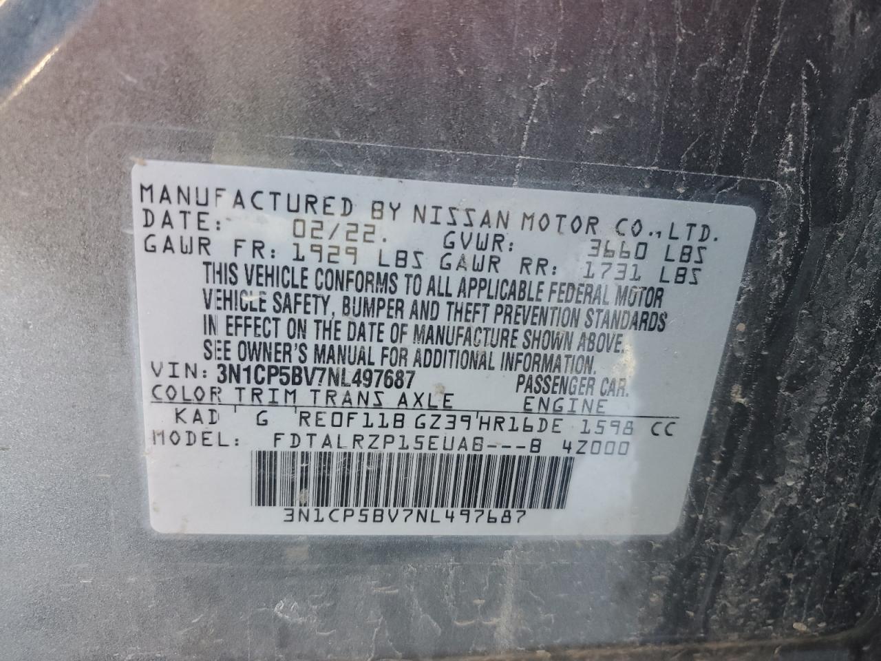 2022 Nissan Kicks VIN 3N1CP5BV7NL497687 Copart auction photo, front end damage thumbnail 12